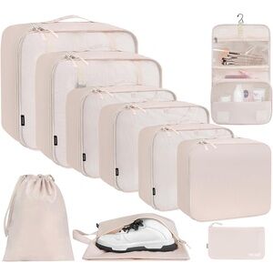 Cream Travel Organizer 10 piece beige Set NWOT